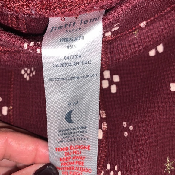 Petit Lem Thermal Printed 2 Piece Sleepwear Set Size 9M Burgundy/Pink - Picture 9 of 10
